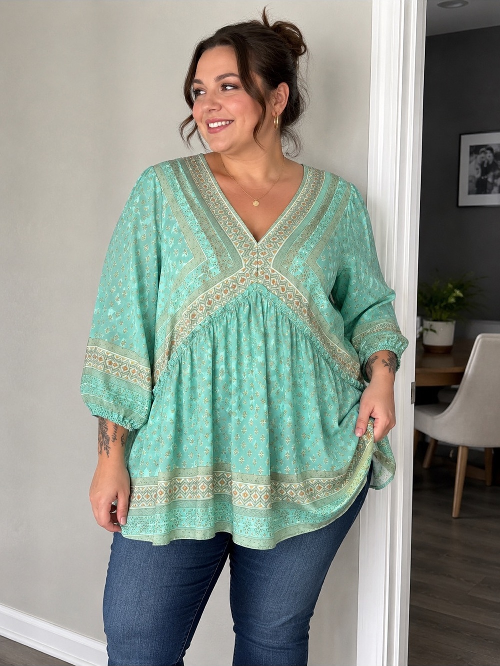 Rose + Olive Women’s Plus Size 1X Boho Tunic Blouse
